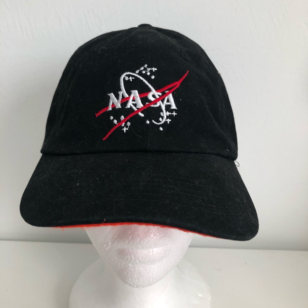 NASA Black Baseball Cap with Red Accent and White Embroidery